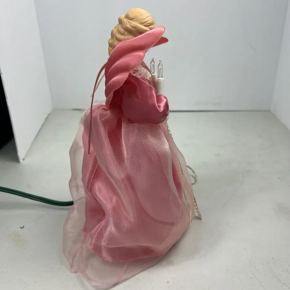 Angel Christmas Tree Topper Lighted Bisque Face‎ Pink Dress Flashing About 9